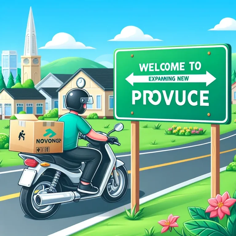 "GoRide Gojek logo displayed alongside a map highlighting the expanded service areas in the new province, illustrating the growth of ride-hailing services in Indonesia."