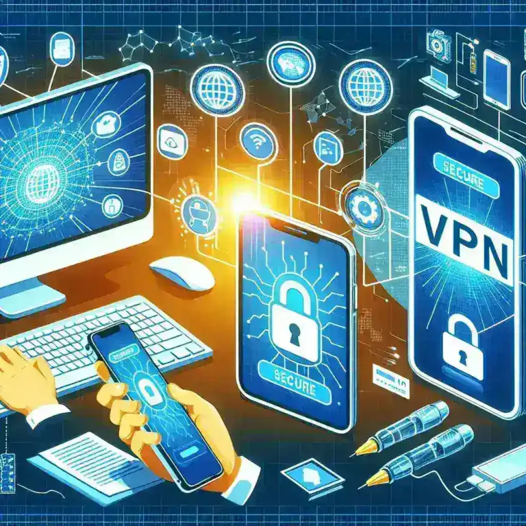 "Ilustrasi langkah-langkah mengatur VPN di komputer dan ponsel untuk meningkatkan privasi online - Panduan lengkap tentang penggunaan VPN."