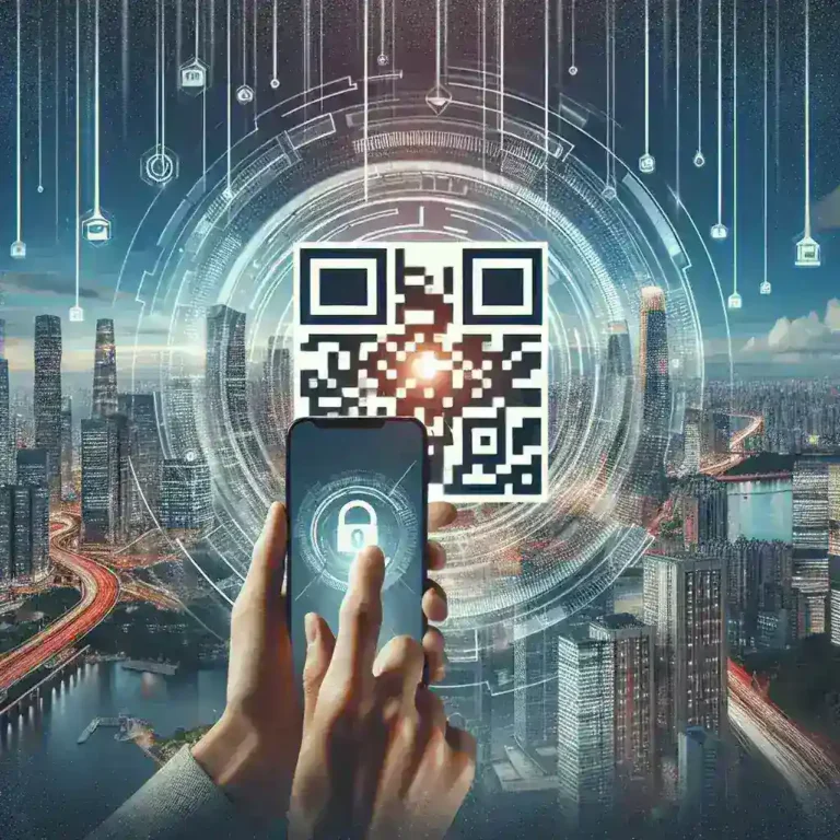 "Ilustrasi integrasi QRIS yang lebih maju antara BCA dan Mandiri, menampilkan logo kedua bank dan simbol QR code, menunjukkan inovasi dalam layanan pembayaran digital."