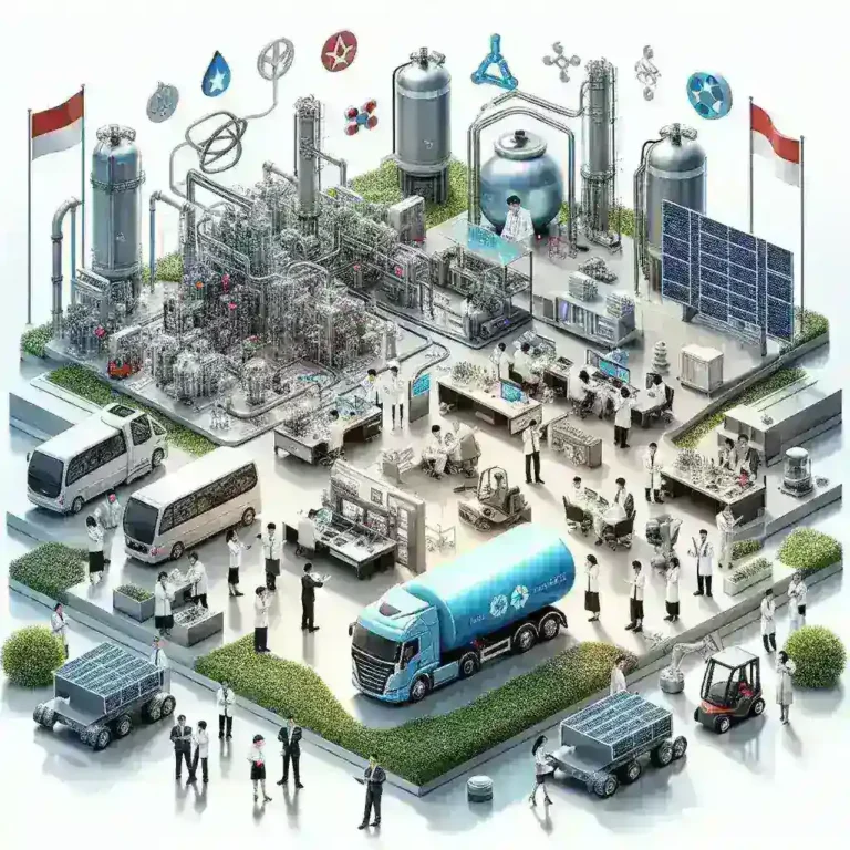 "Ilustrasi kendaraan berat menggunakan teknologi hydrogen fuel cell di Indonesia, mendukung penelitian dan pengembangan energi terbarukan."