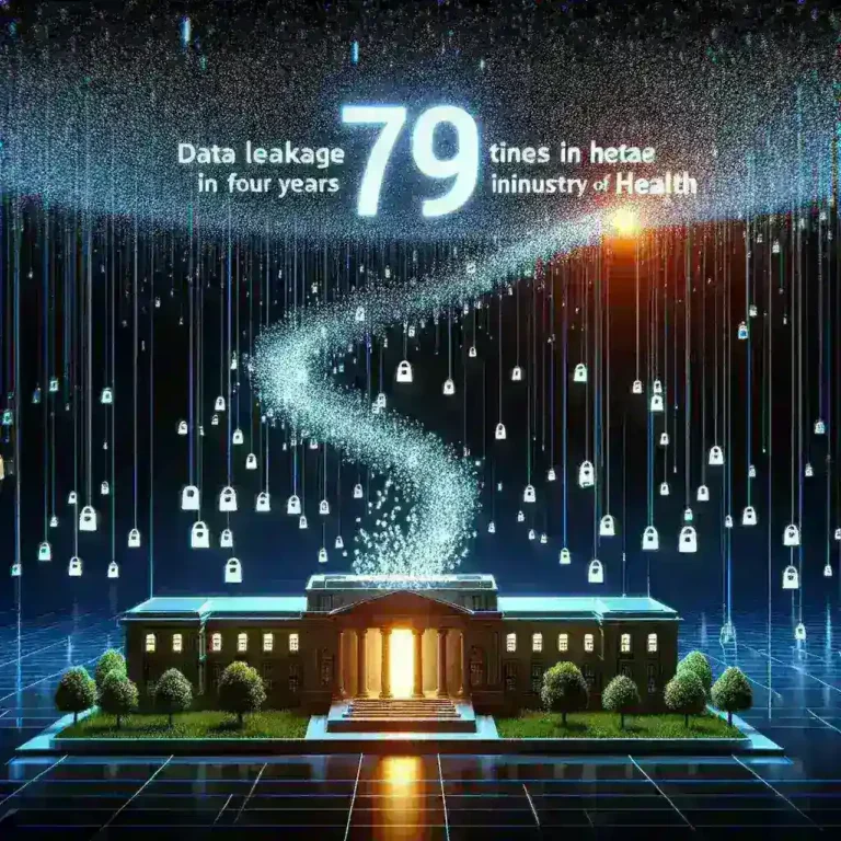 "Ilustrasi kebocoran data dengan grafik keamanan siber, menunjukkan 79 insiden kebocoran data selama empat tahun, termasuk kasus di Kementerian Kesehatan."