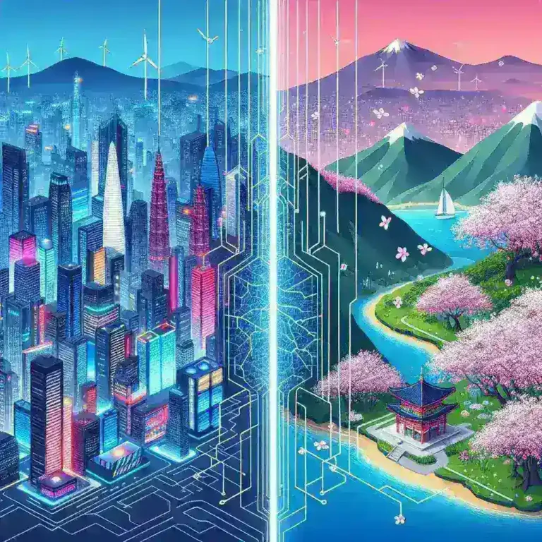 "Ilustrasi perbandingan larangan penggunaan DeepSeek oleh pemerintah Korea Selatan dan Taiwan, menunjukkan dampak teknologi terhadap kebijakan dan privasi data."